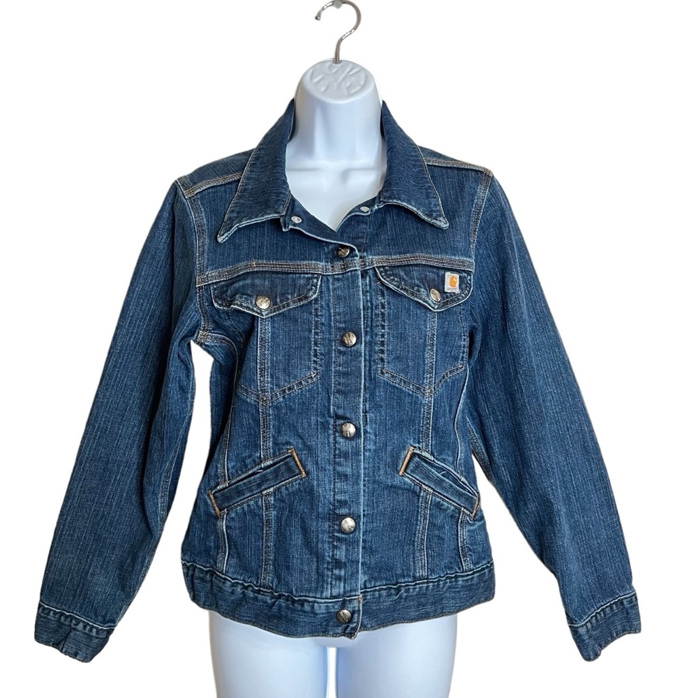 Carhartt Womens Denim Trucker Jacket XS Blue Snap Front Classic Staple Heritage - Picture 3 of 9